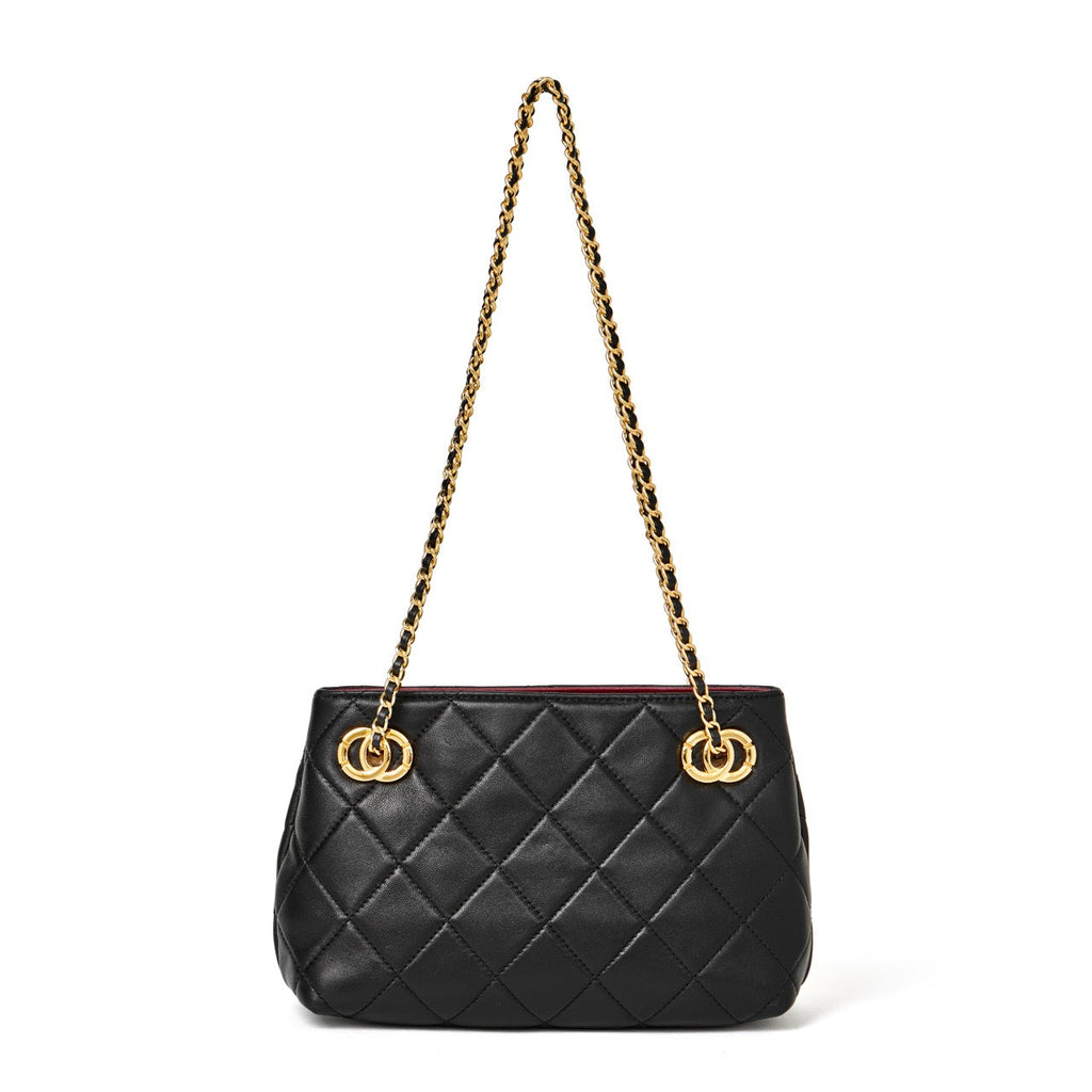 Bolso mini tote acolchado de napa con cadena