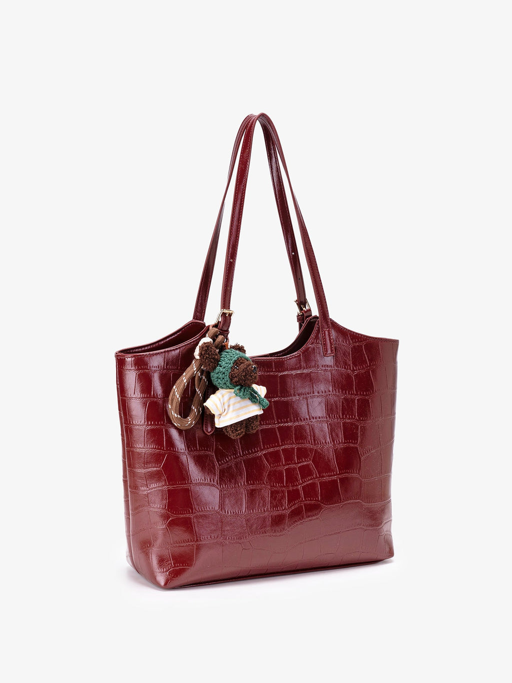 Bolso tote de piel vegana efecto coco con charm de oso