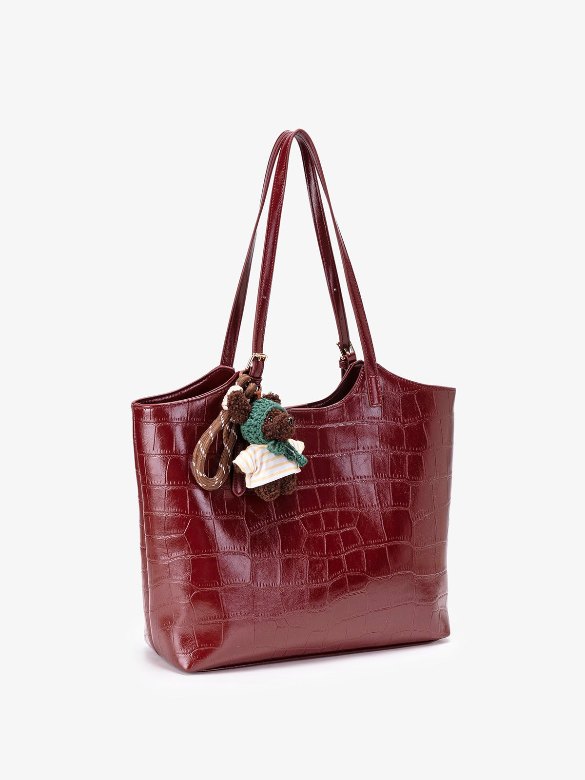 Bolso tote de piel vegana efecto coco con charm de oso