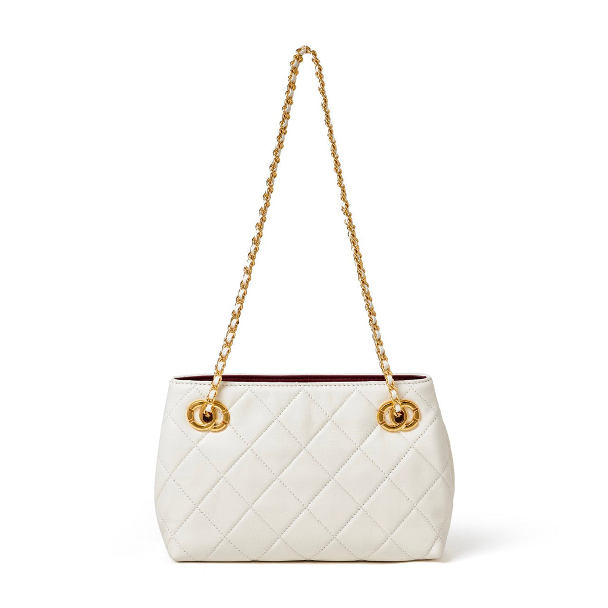 Bolso mini tote acolchado de napa con cadena