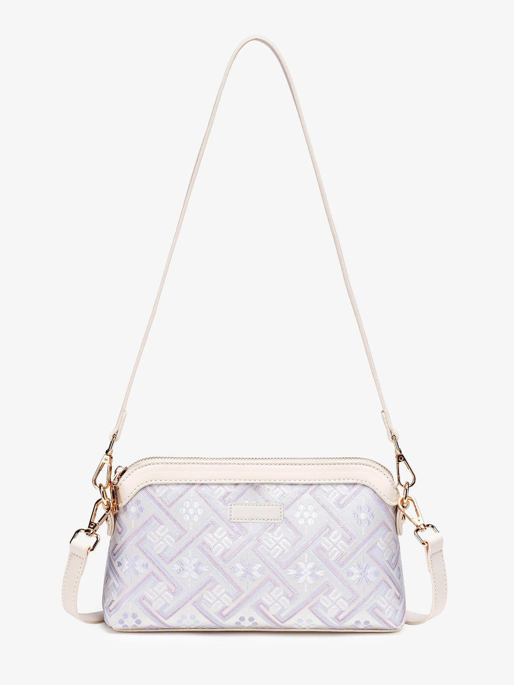 Bolso mini clutch de piel vegana con jacquard pastel