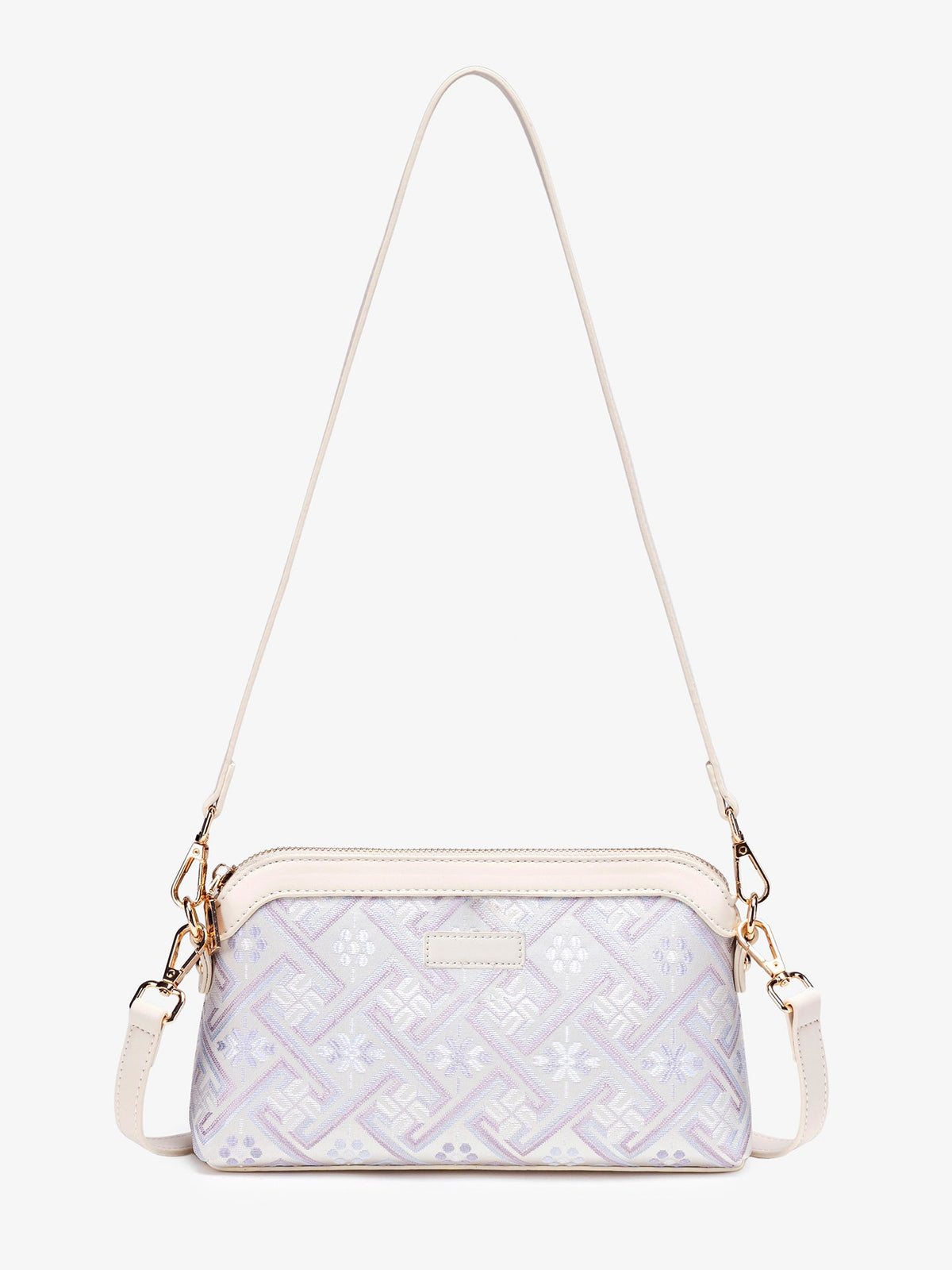 Bolso mini clutch de piel vegana con jacquard pastel