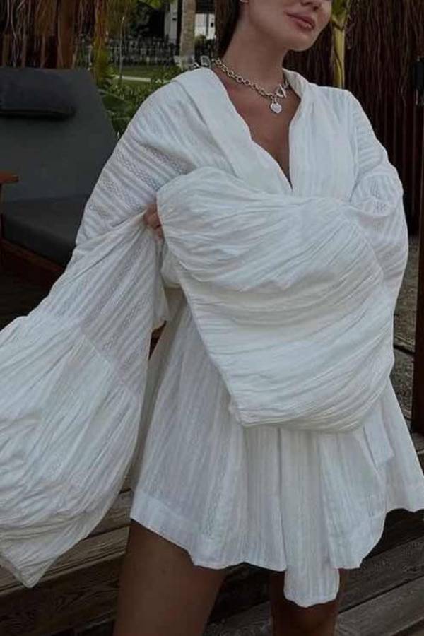 Conjunto de kimono texturizado de manga abullonada y short