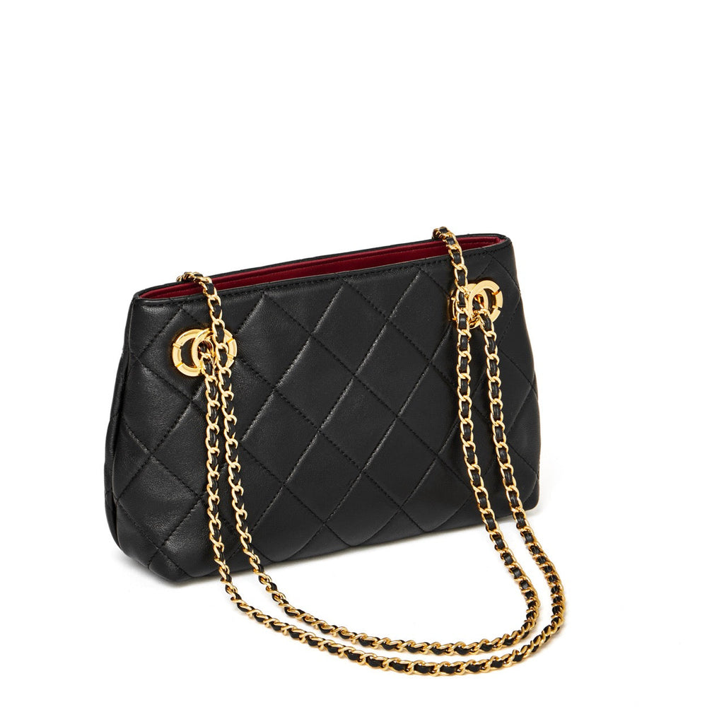 Bolso mini tote acolchado de napa con cadena