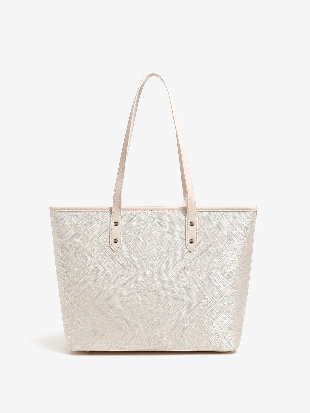 Bolso tote de piel vegana con jacquard geométrico