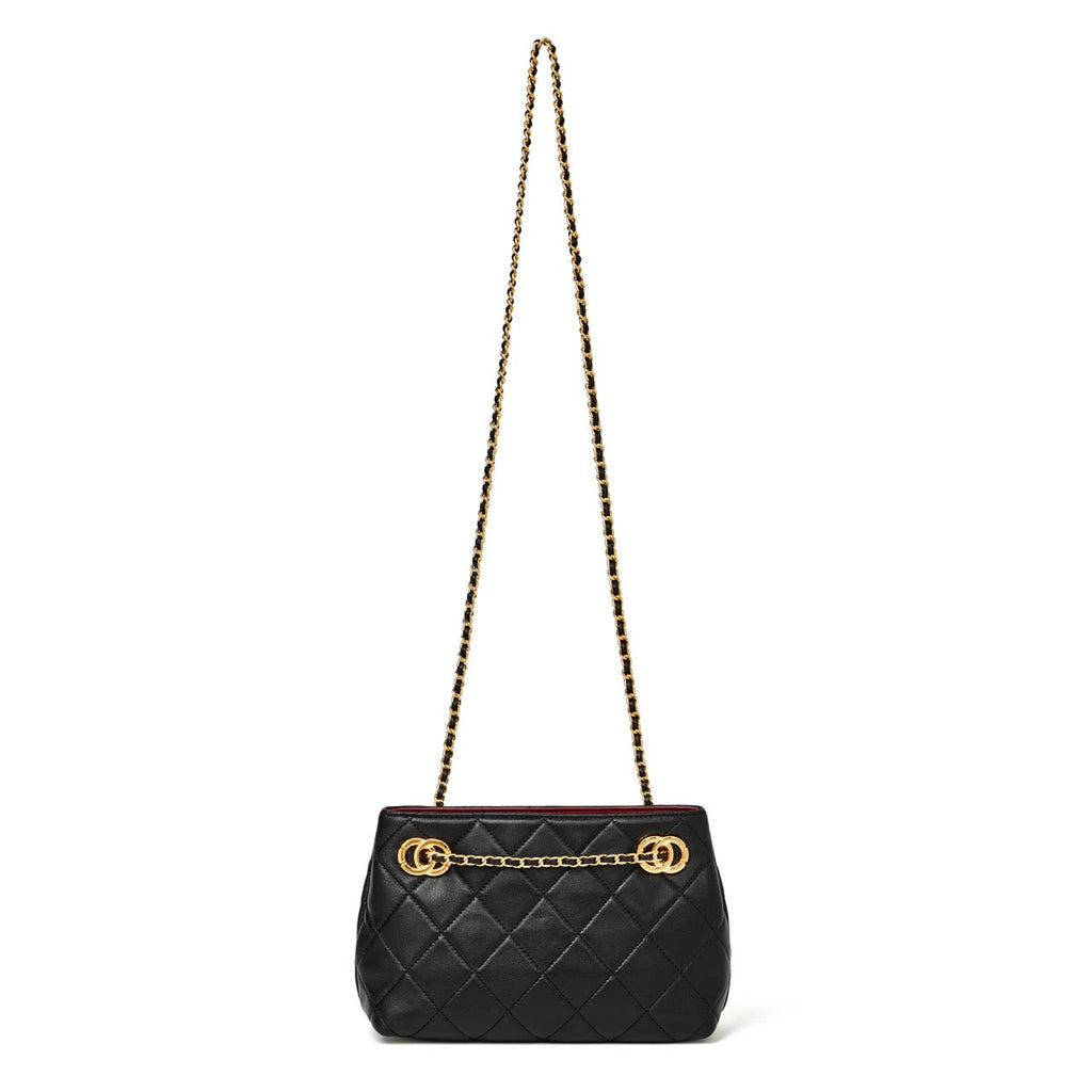 Bolso mini tote acolchado de napa con cadena