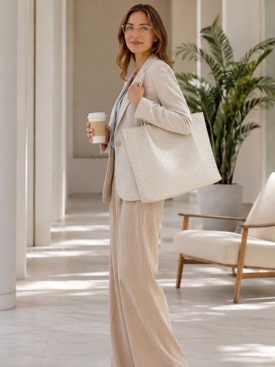 Bolso tote de piel trenzada
