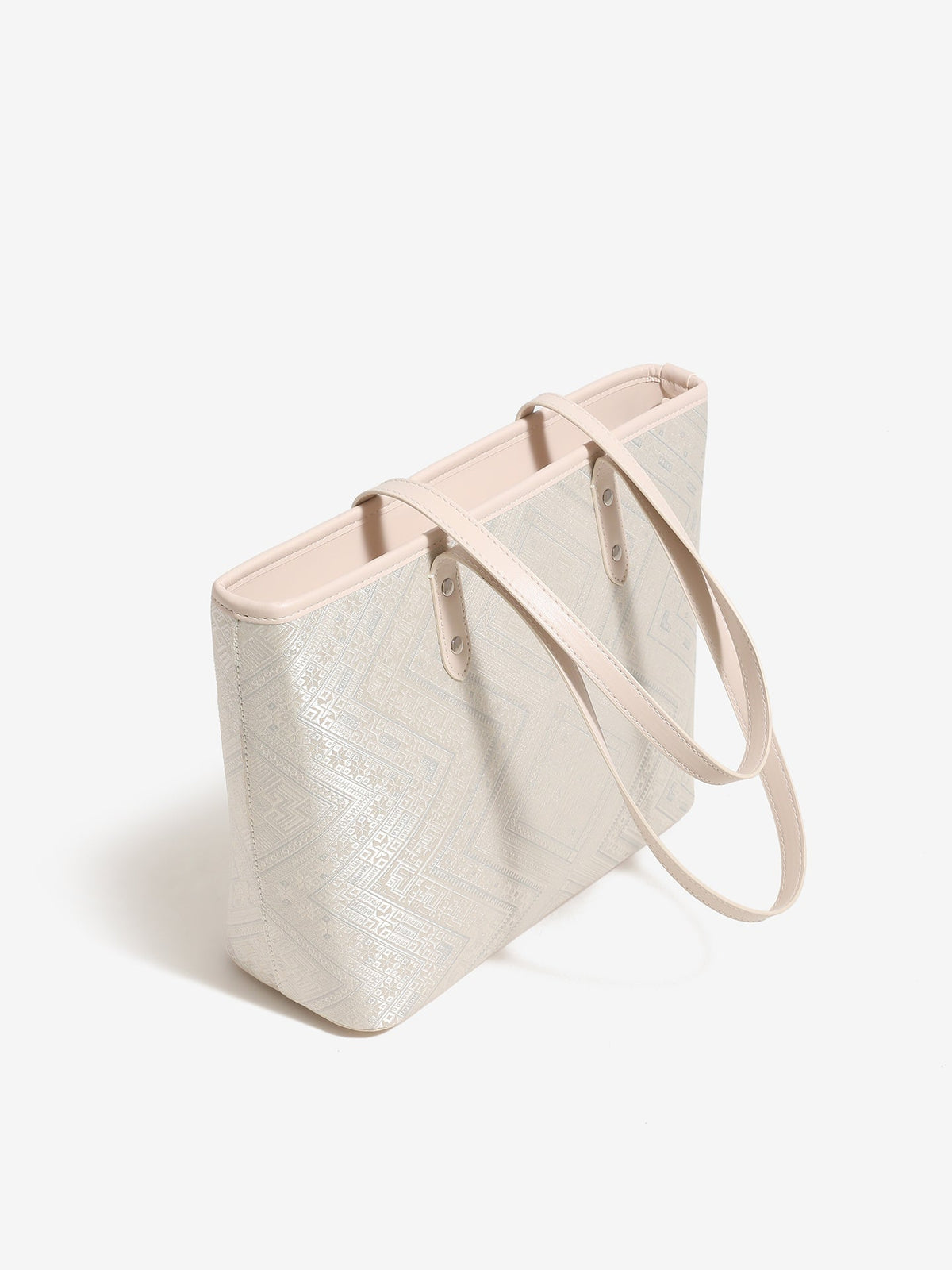 Bolso tote de piel vegana con jacquard geométrico
