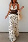 Vestido largo con escote en V profundo y encaje