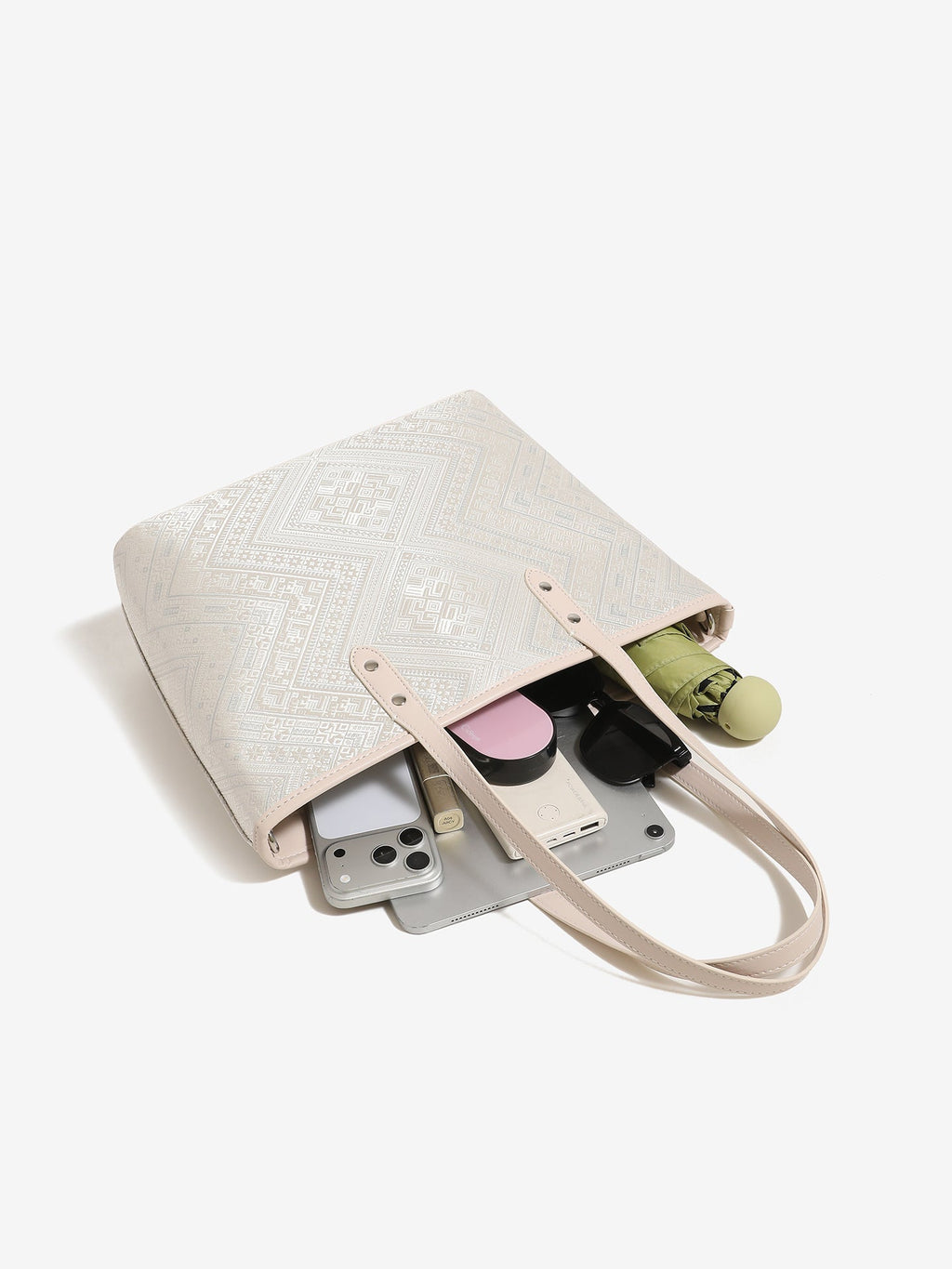 Bolso tote de piel vegana con jacquard geométrico