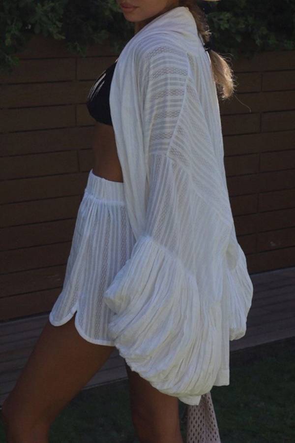 Conjunto de kimono texturizado de manga abullonada y short