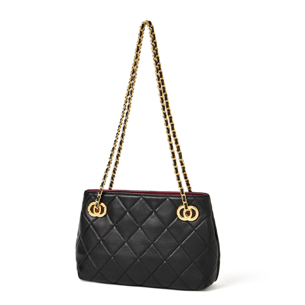 Bolso mini tote acolchado de napa con cadena