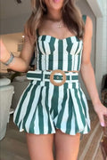 Conjunto Claudine: top de rayas con escote corazón y short abullonado