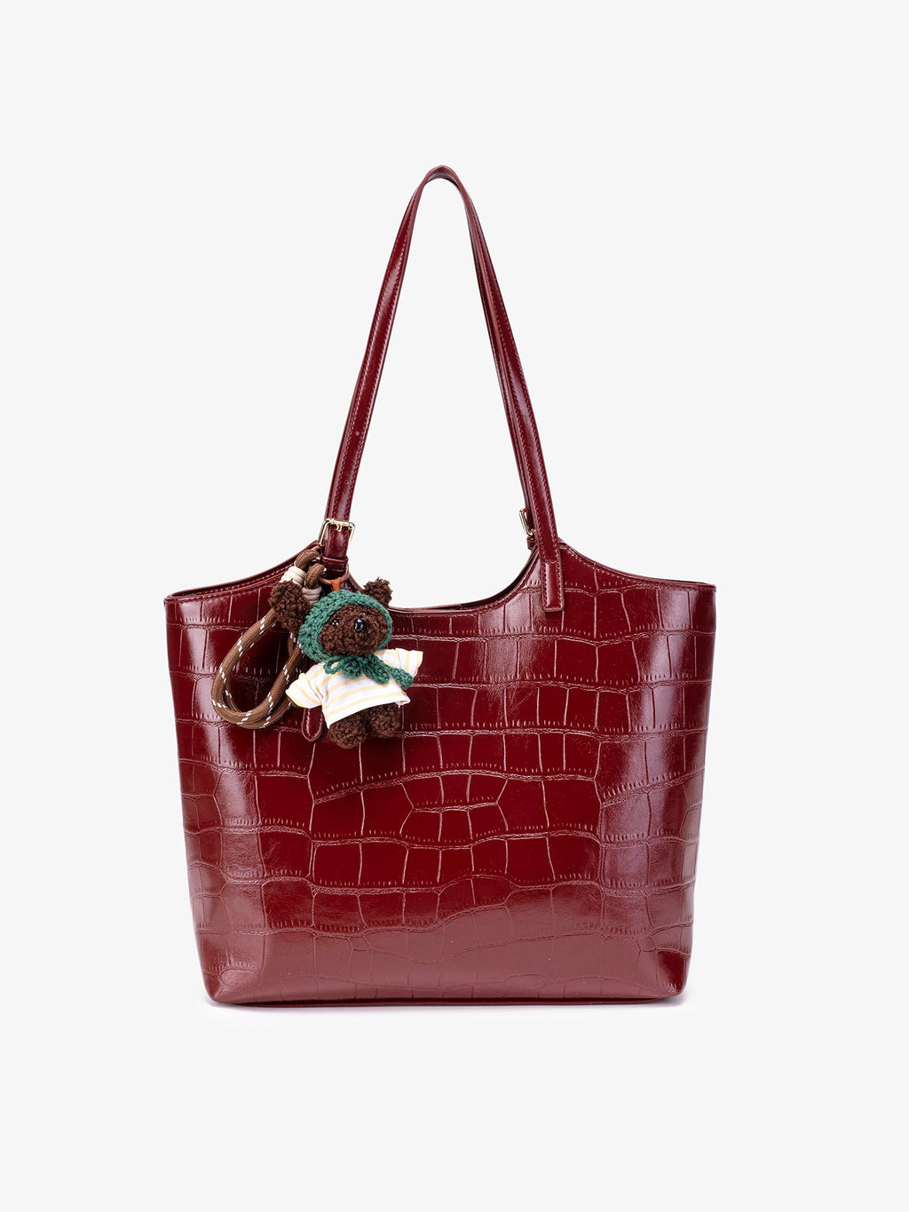 Bolso tote de piel vegana efecto coco con charm de oso