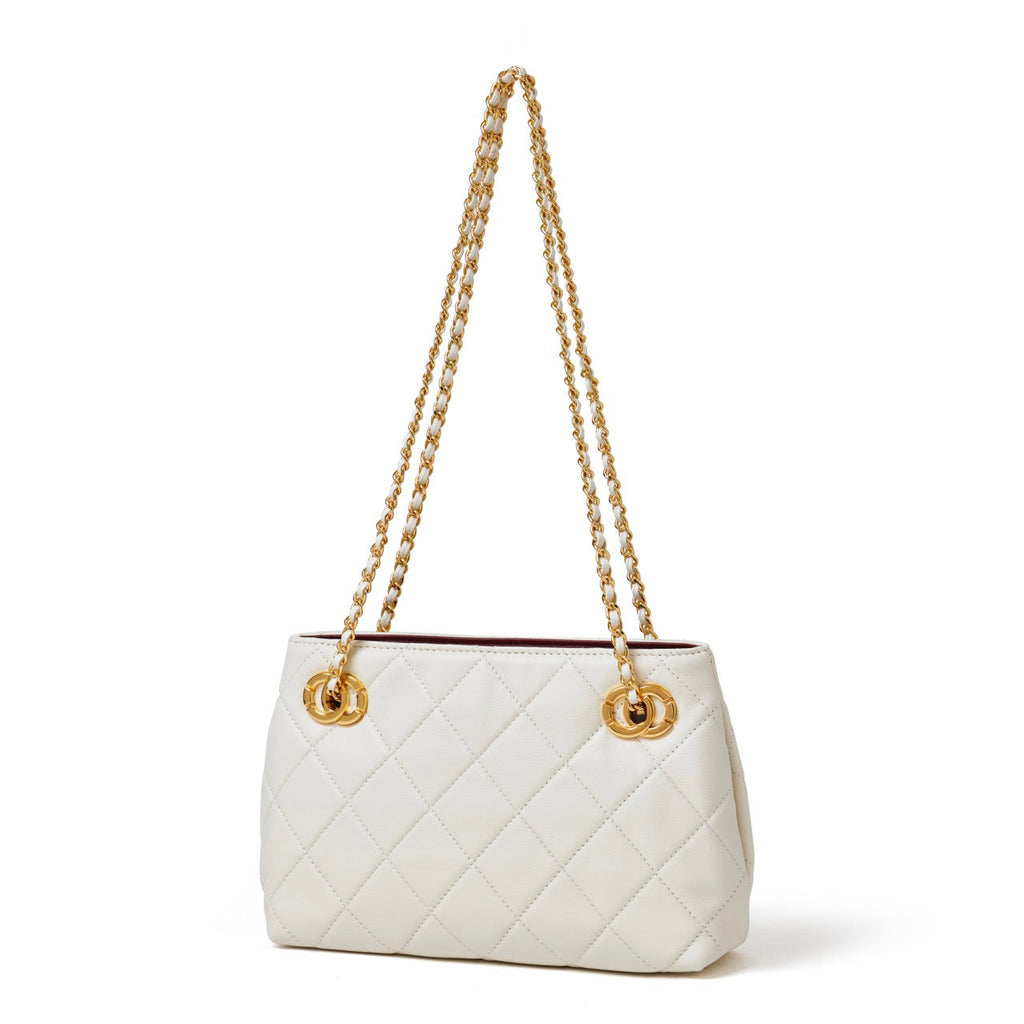 Bolso mini tote acolchado de napa con cadena