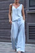 Conjunto de top sin mangas y pantalón ancho en tencel vaquero