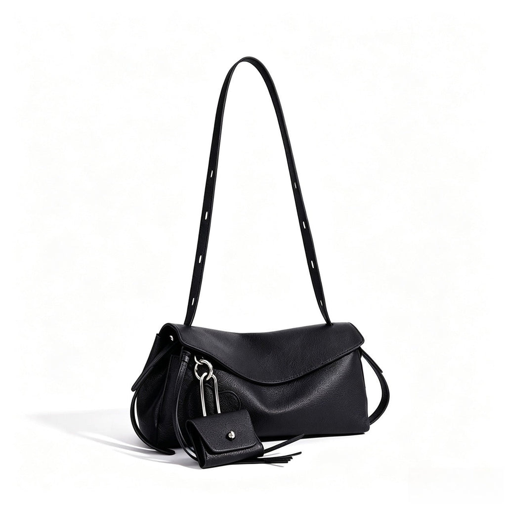 Bolso clutch de piel con solapa y monedero pequeño