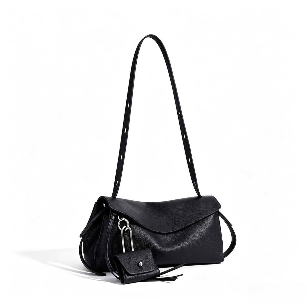 Bolso clutch de piel con solapa y monedero pequeño