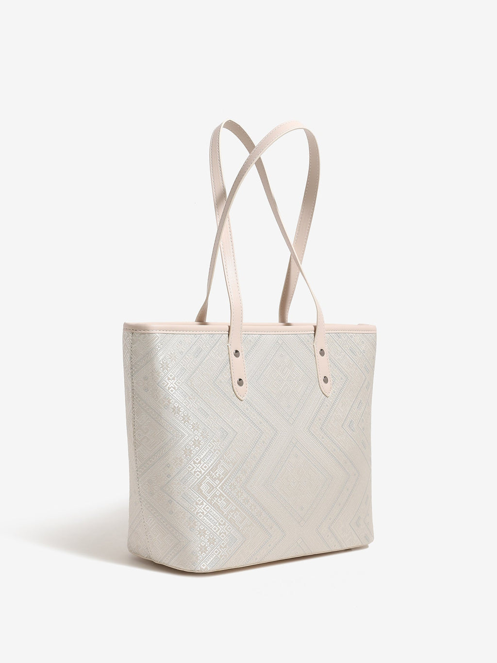 Bolso tote de piel vegana con jacquard geométrico