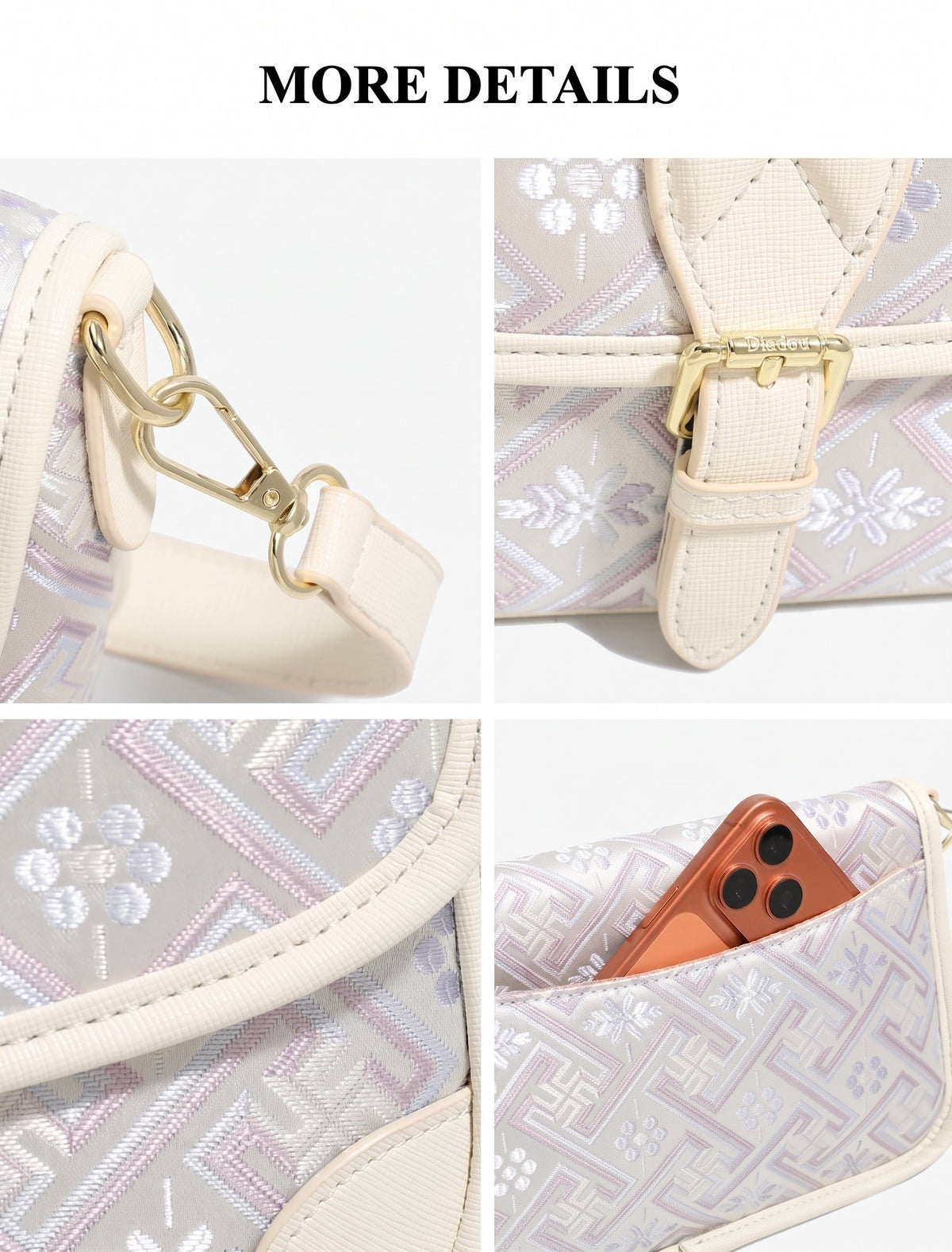 Bolso clutch de piel vegana con jacquard bordado