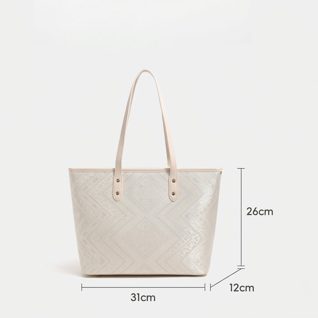 Bolso tote de piel vegana con jacquard geométrico