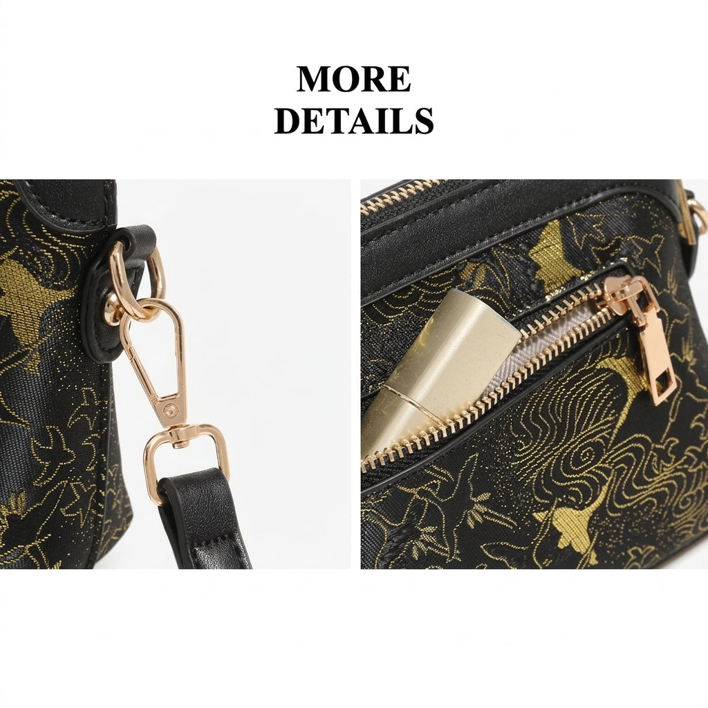 Bolso clutch de piel vegana con estampado de grullas