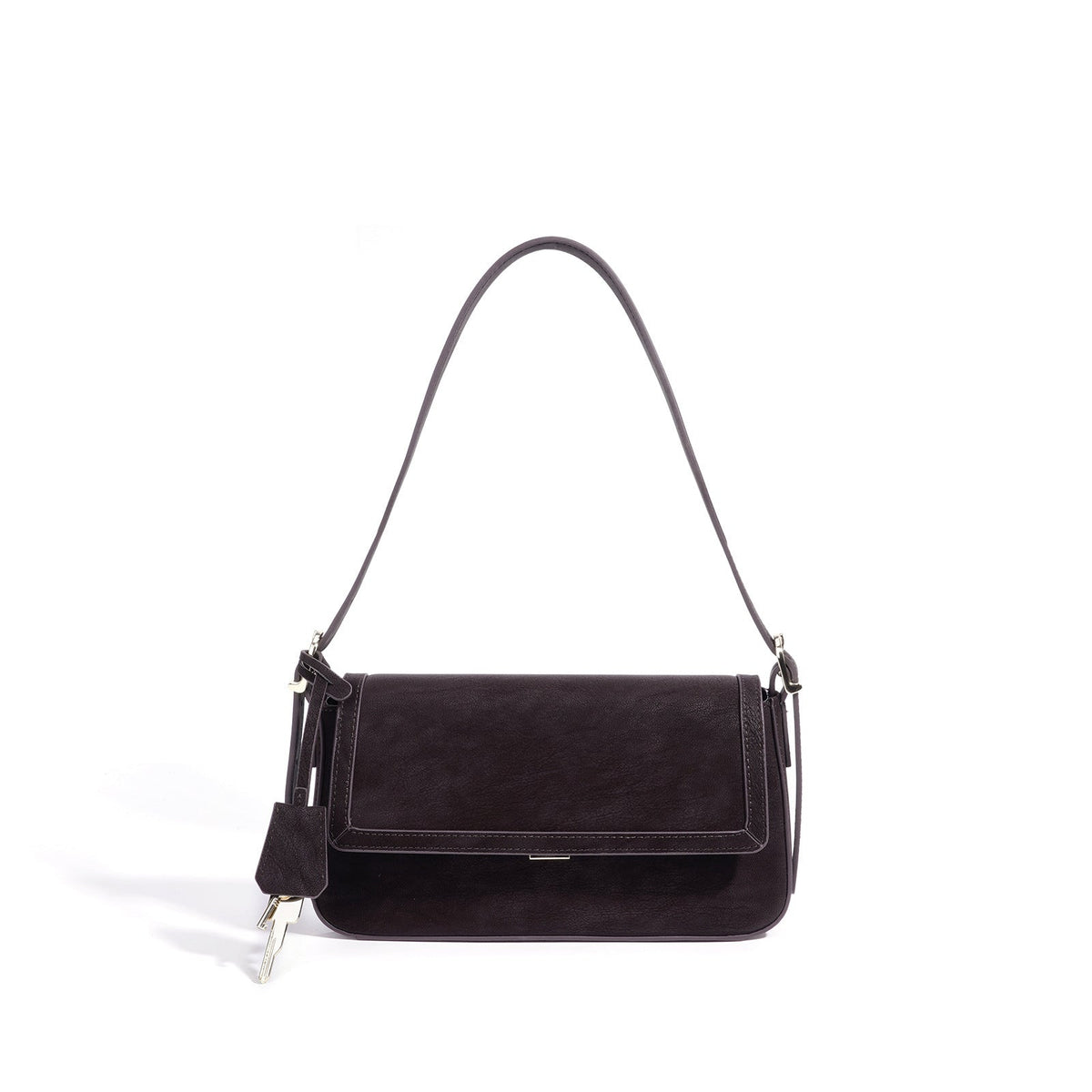 Bolso de hombro de piel con llavero charm