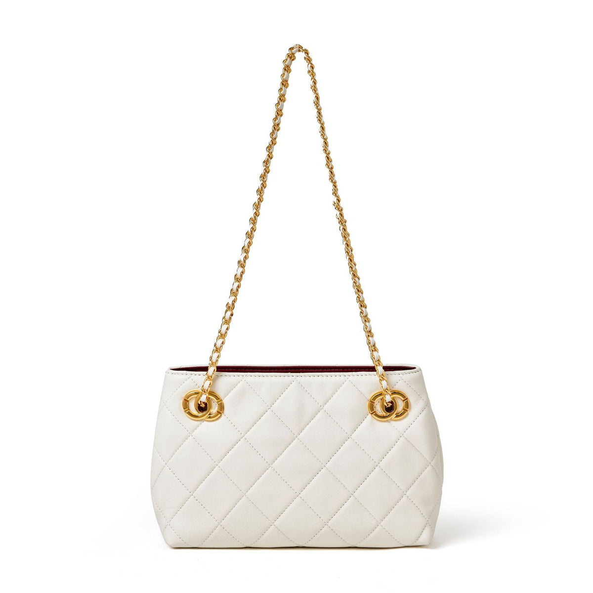Bolso mini tote acolchado de napa con cadena