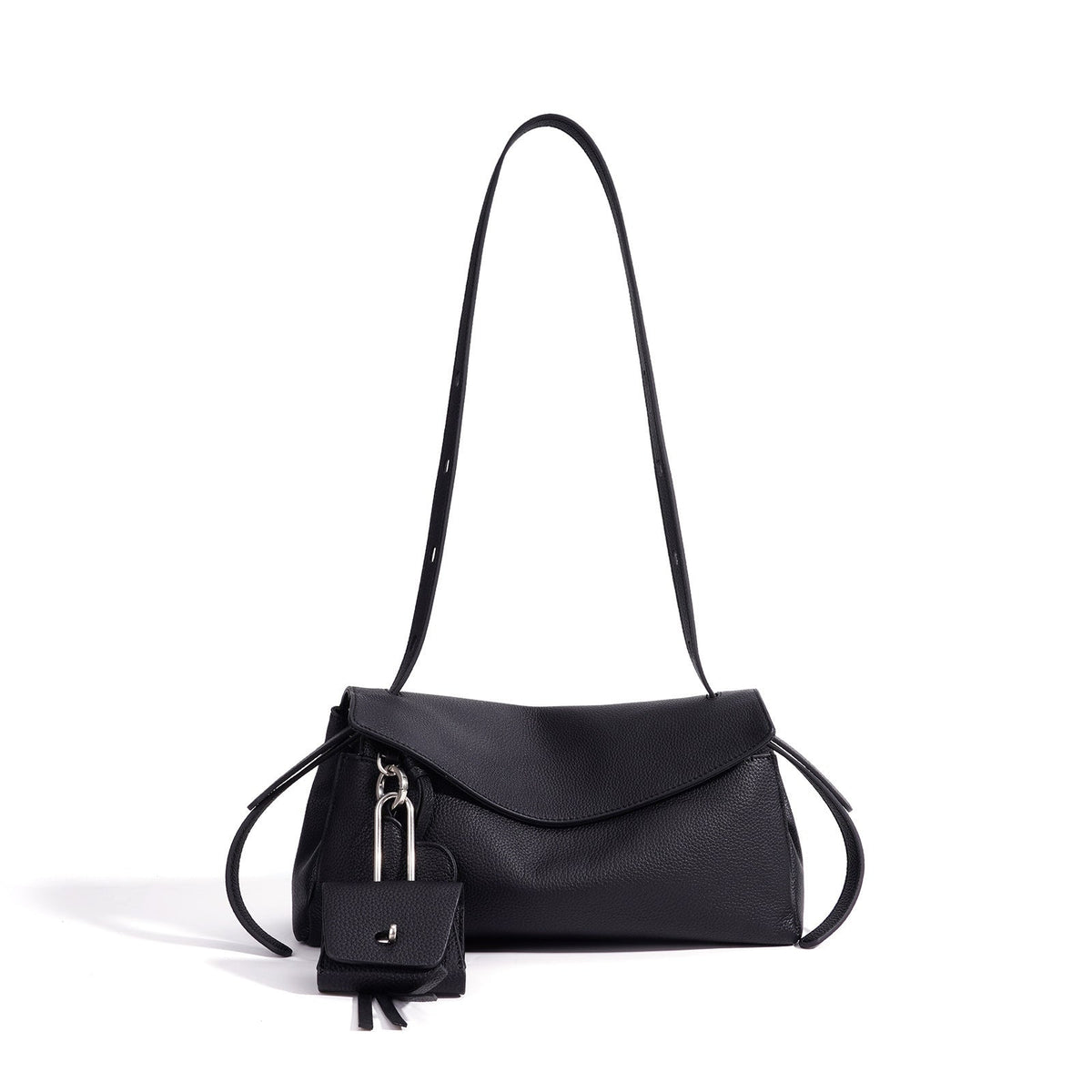 Bolso clutch de piel con solapa y monedero pequeño
