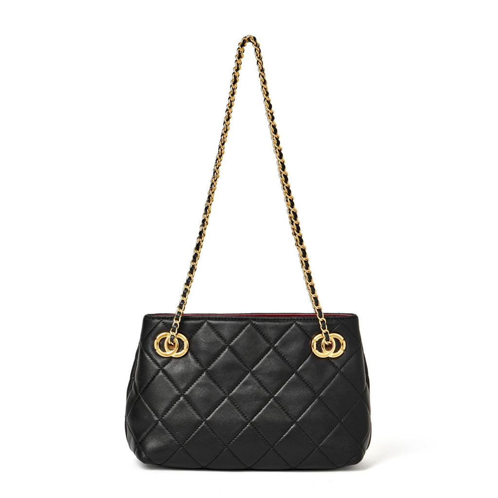 Bolso mini tote acolchado de napa con cadena