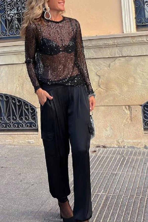 Blusa de lentejuelas de manga larga
