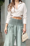Pantalón capri de tencel de pierna ancha con talle alto