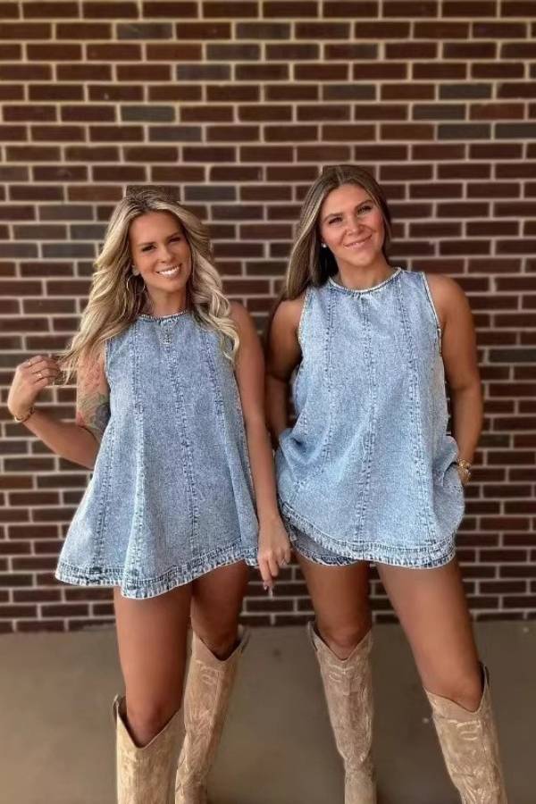 Conjunto de túnica vaquera sin mangas y short de cintura elástica