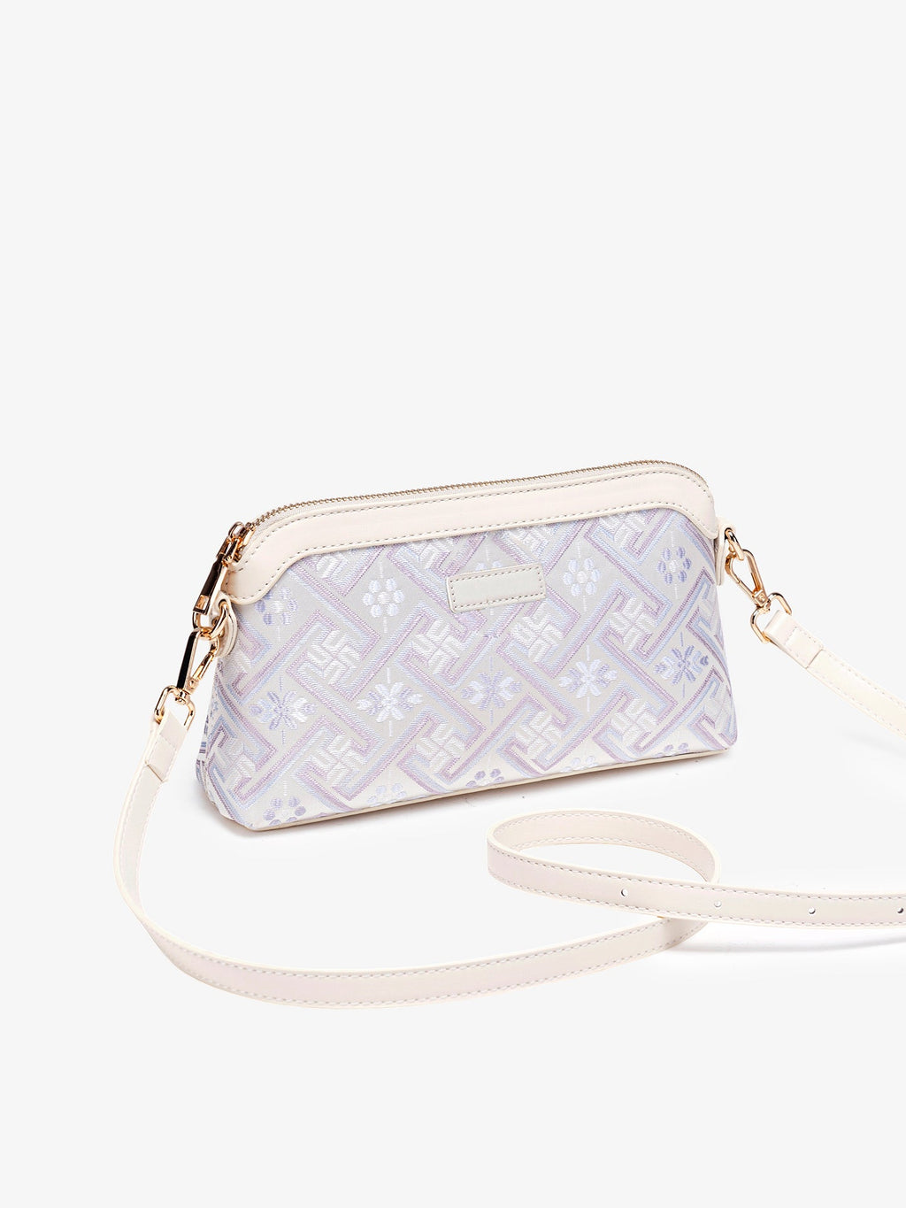 Bolso mini clutch de piel vegana con jacquard pastel