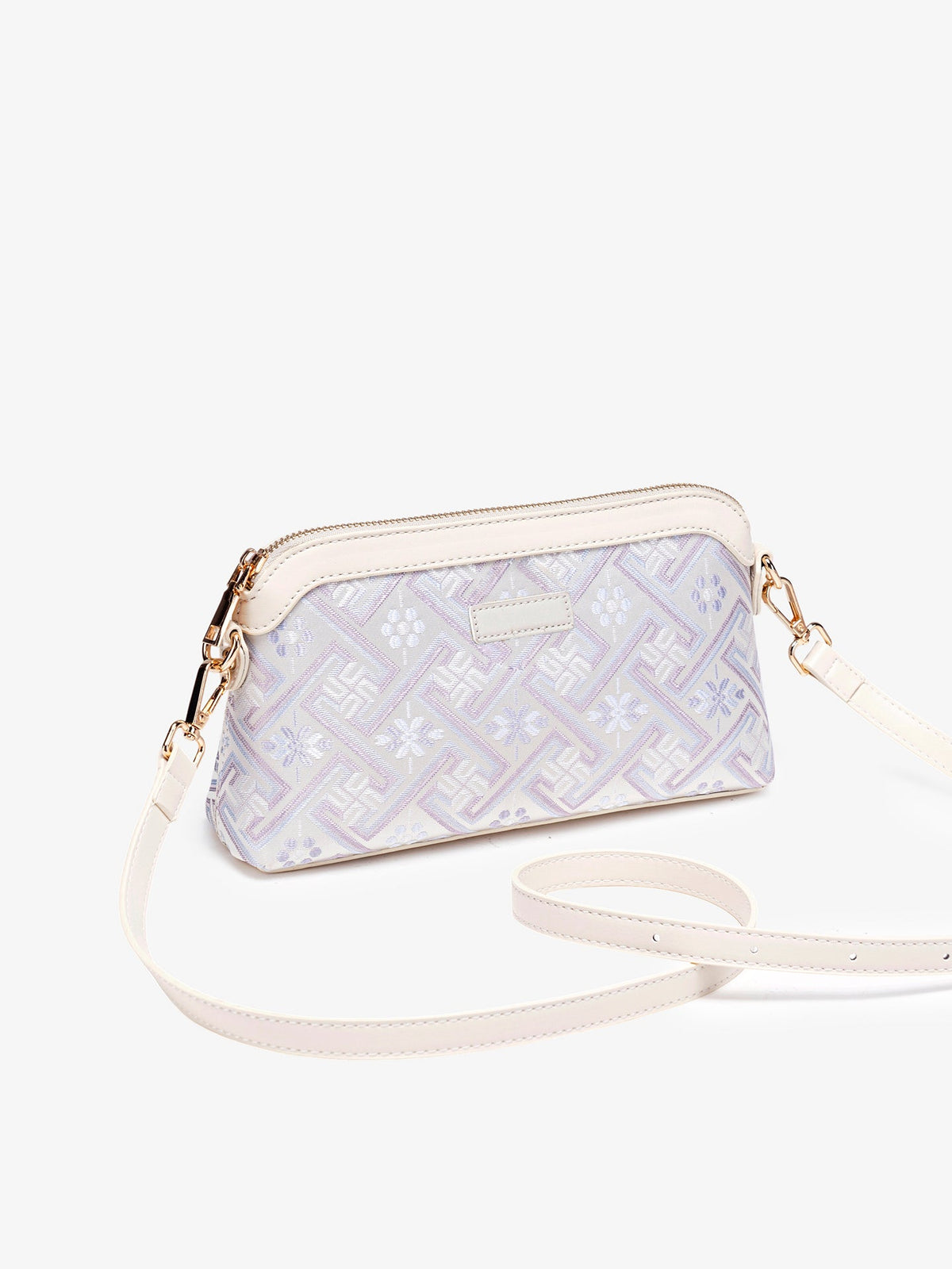 Bolso mini clutch de piel vegana con jacquard pastel