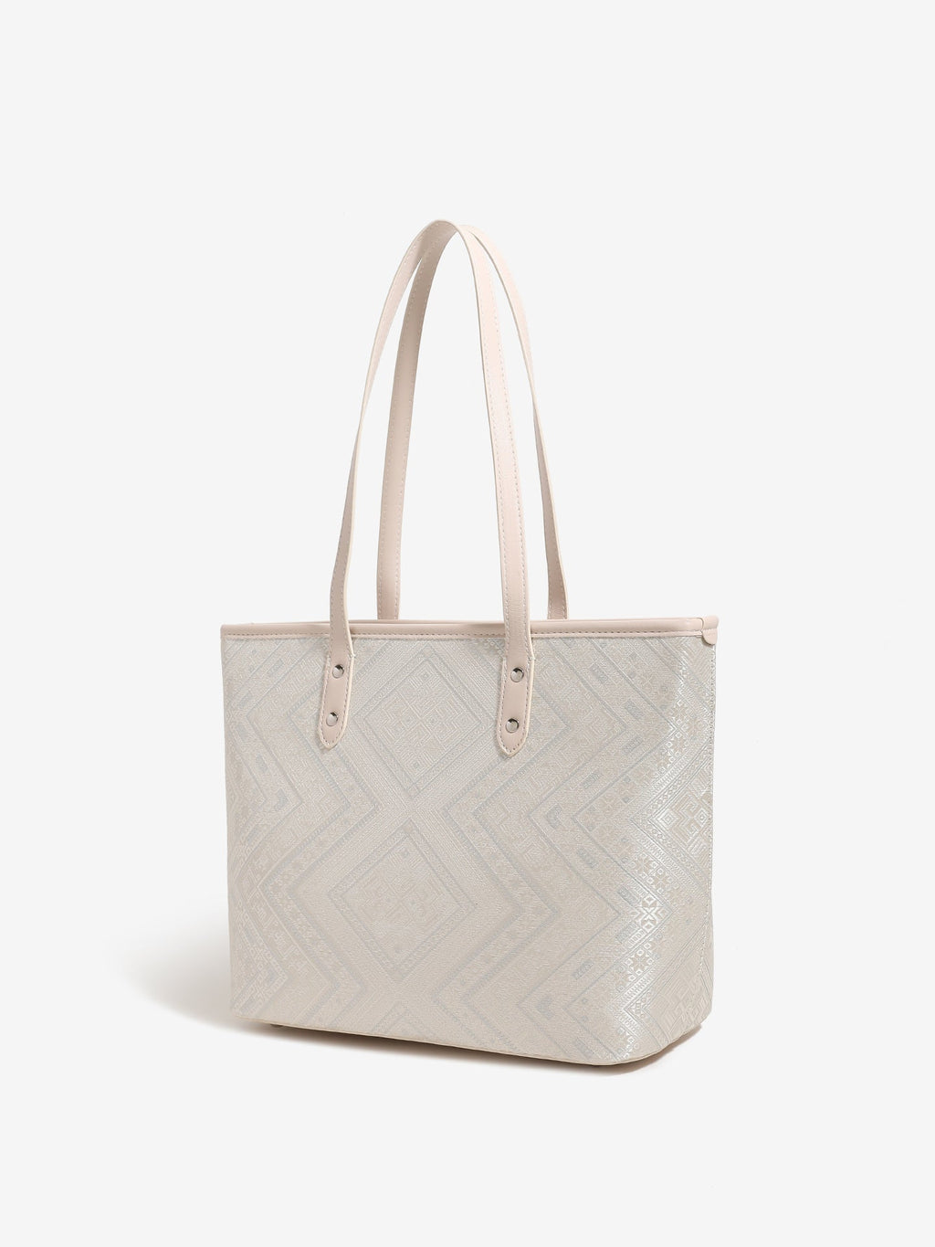 Bolso tote de piel vegana con jacquard geométrico