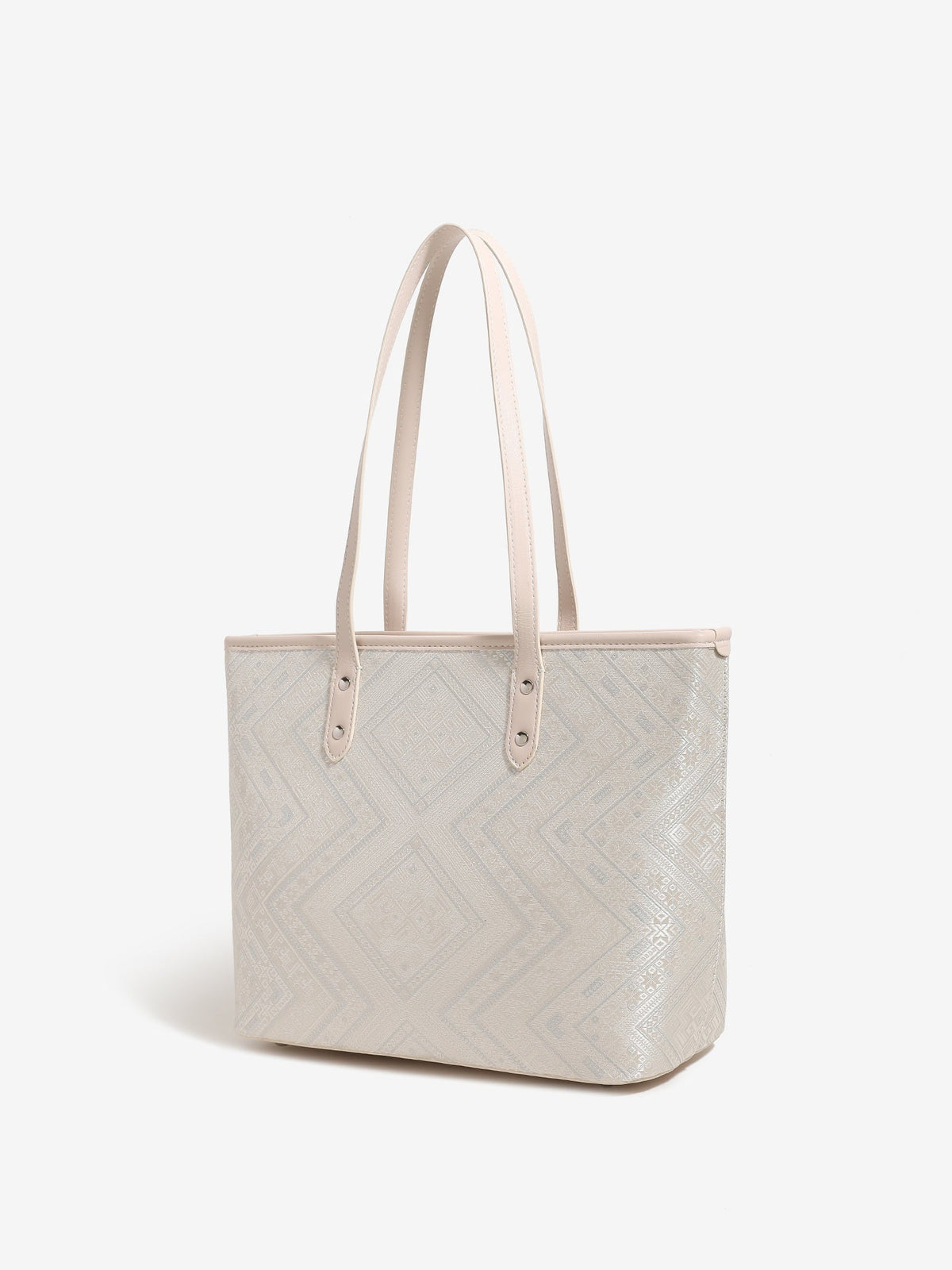 Bolso tote de piel vegana con jacquard geométrico