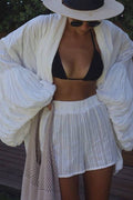 Conjunto de kimono texturizado de manga abullonada y short