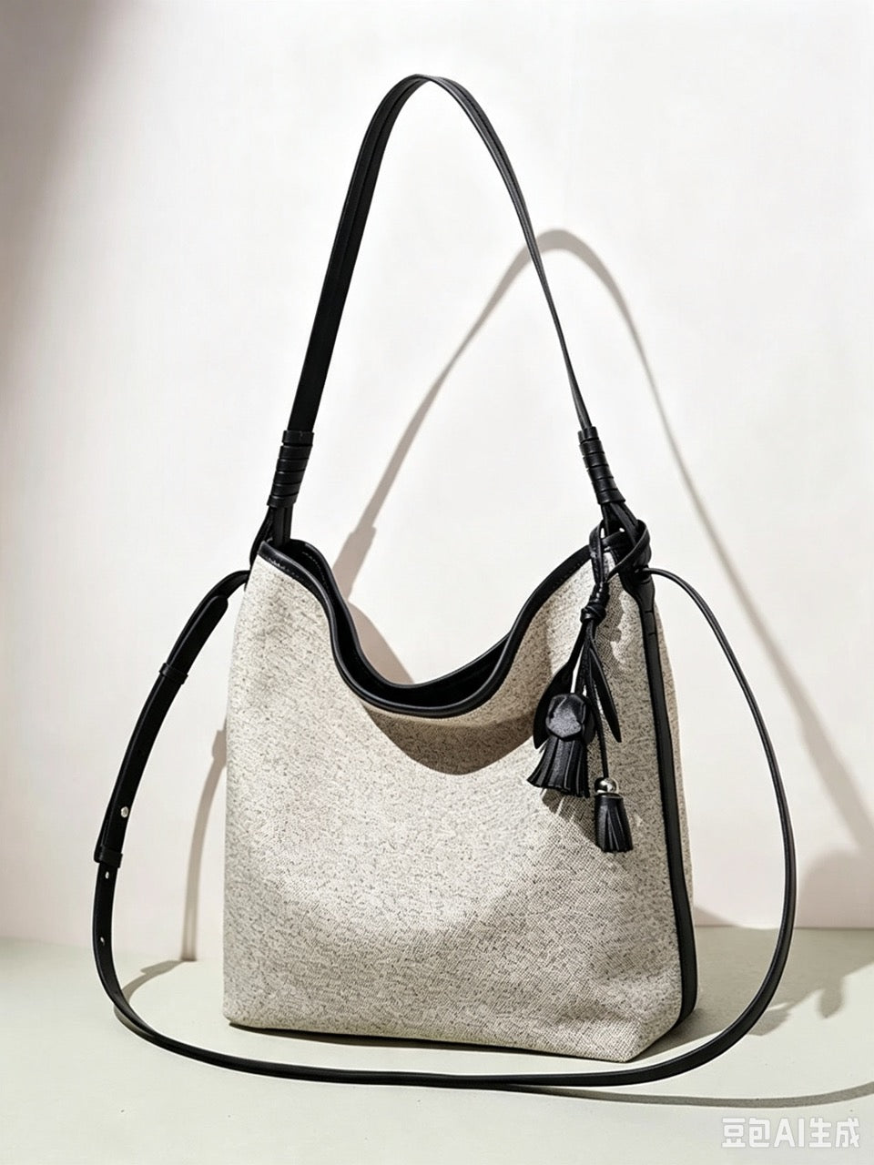 Bolso saco de lona con borla