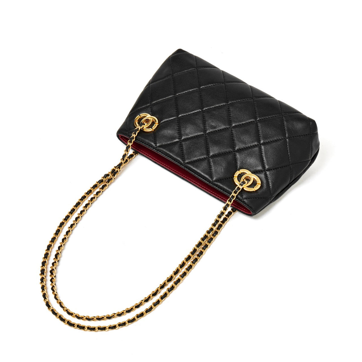 Bolso mini tote acolchado de napa con cadena