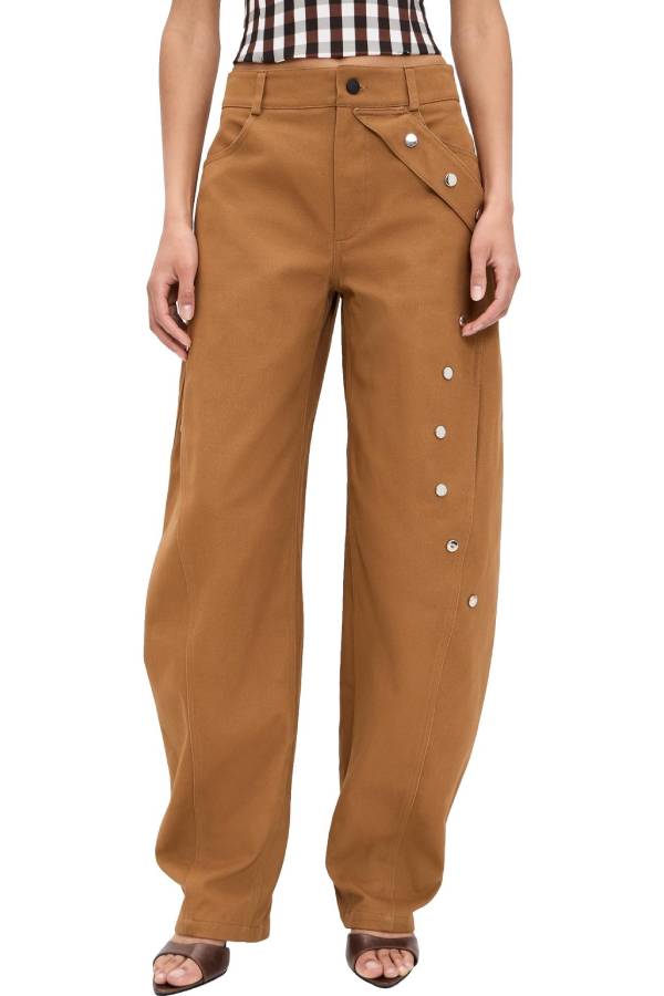 Pantalón Kazina de corte barril con tachuelas plateadas y tiras laterales
