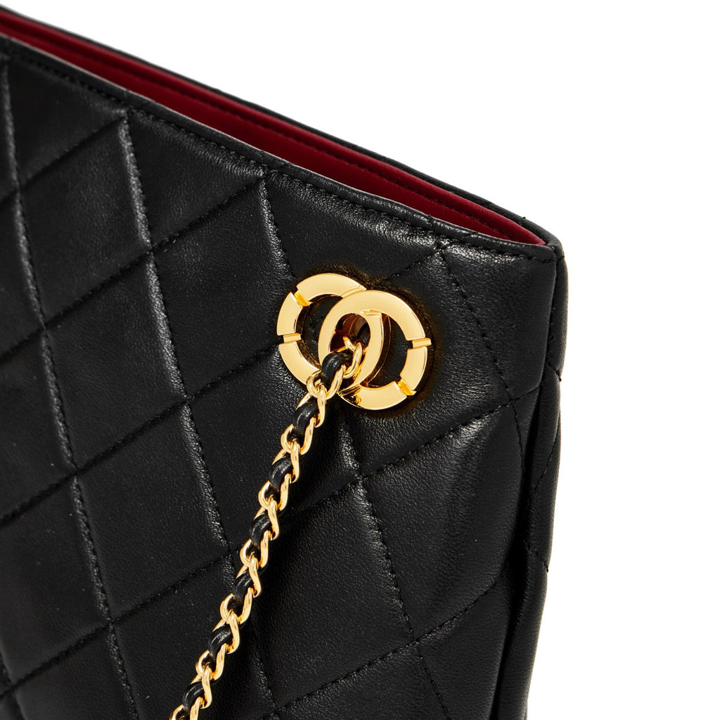 Bolso mini tote acolchado de napa con cadena