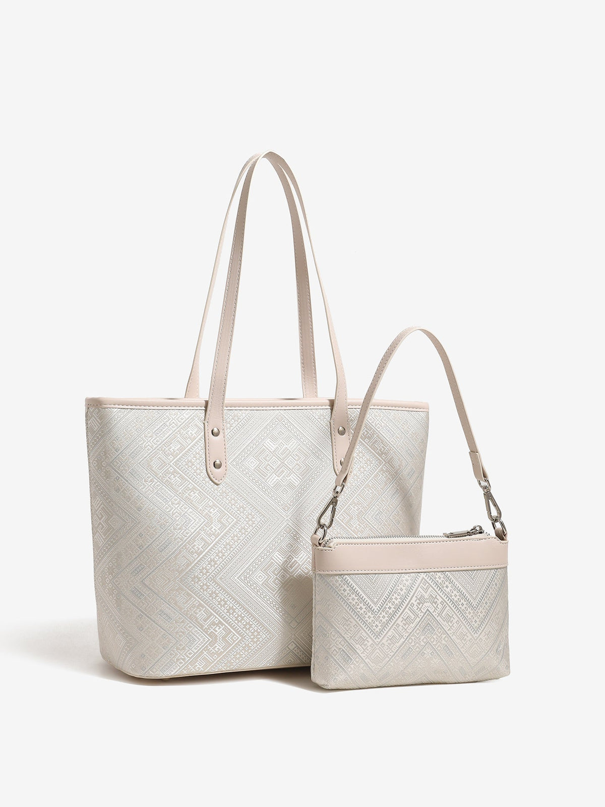 Bolso tote de piel vegana con jacquard geométrico