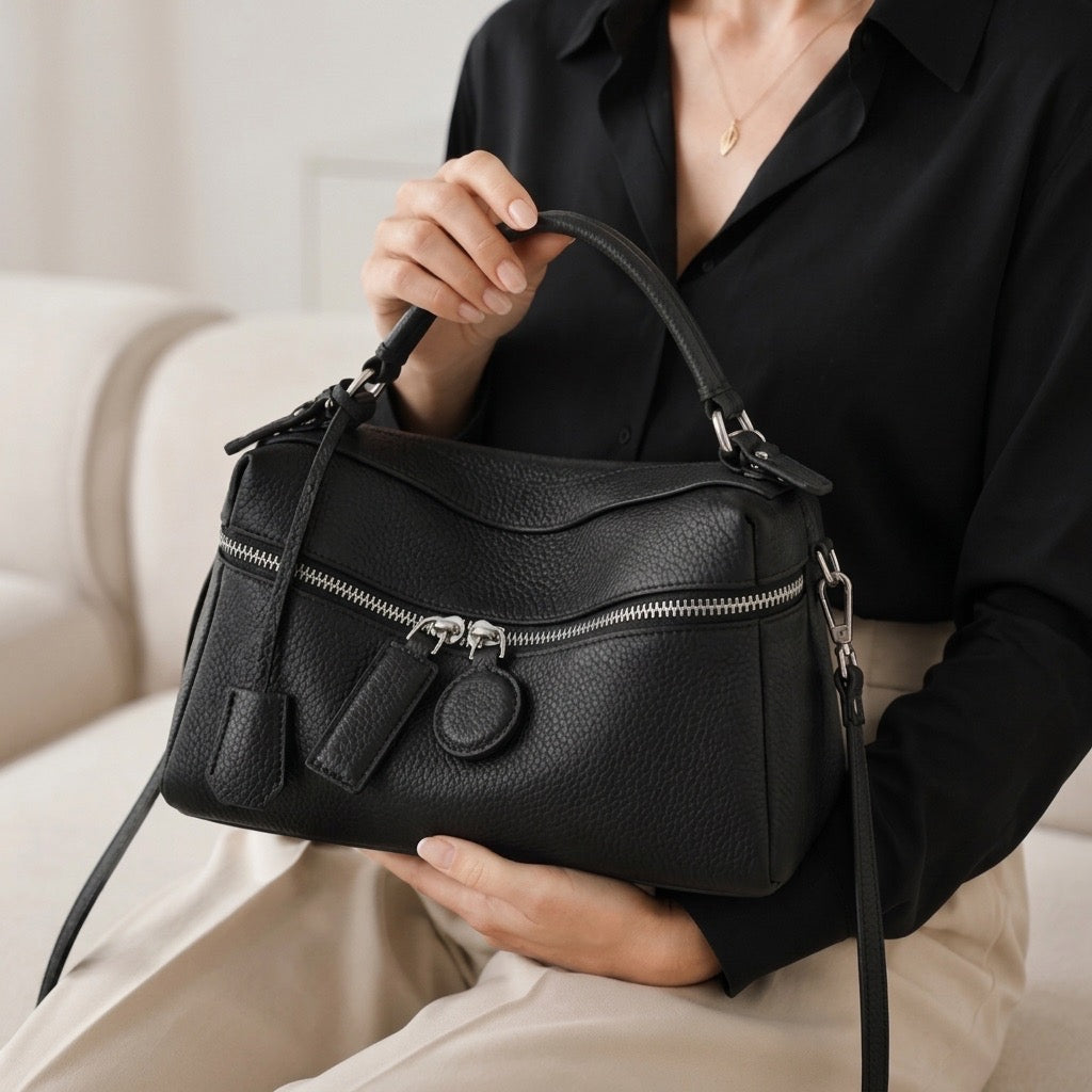 Bolso clutch cuadrado tipo almohada de piel