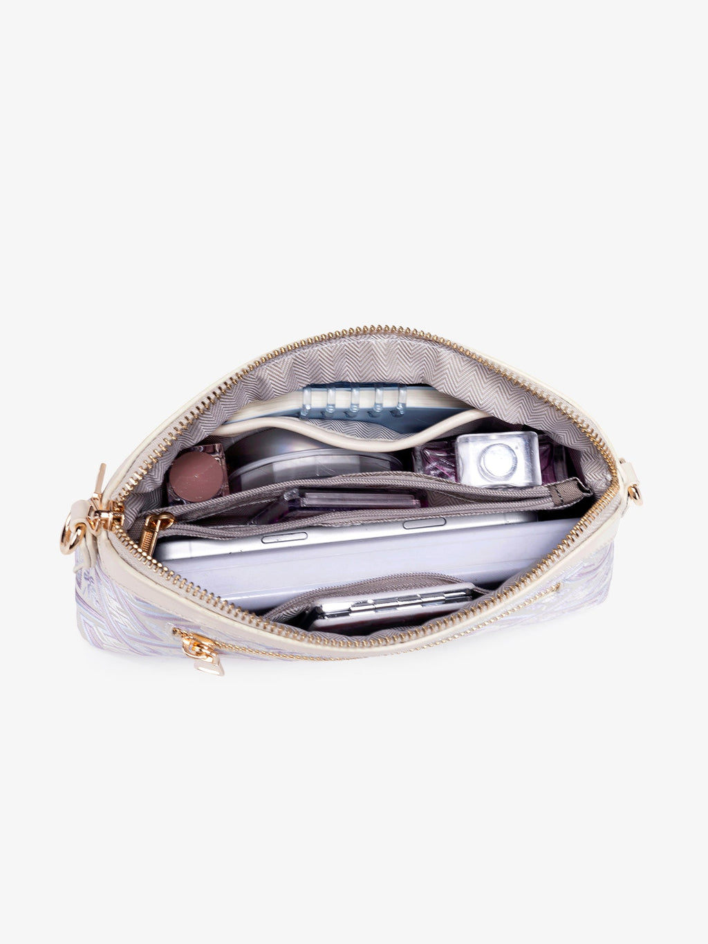 Bolso mini clutch de piel vegana con jacquard pastel
