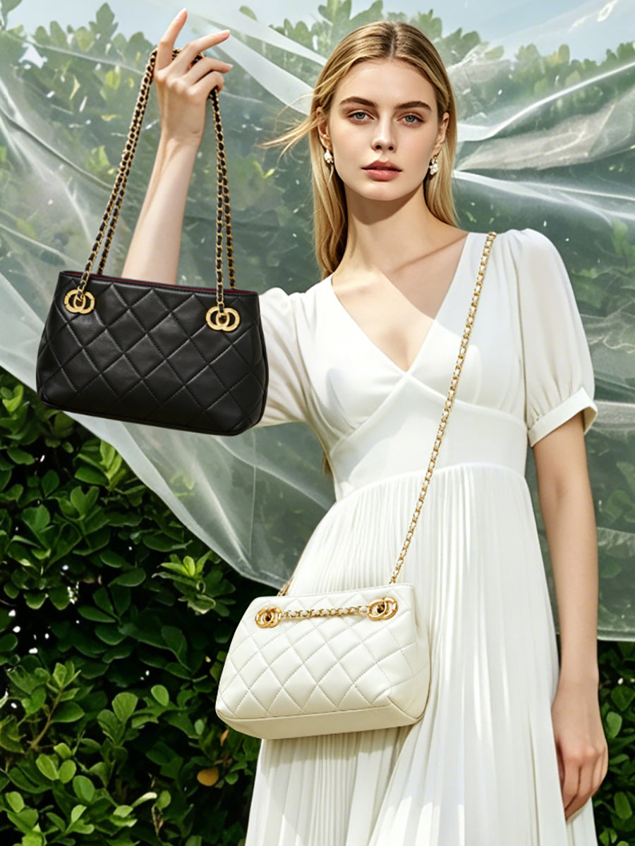 Bolso mini tote acolchado de napa con cadena