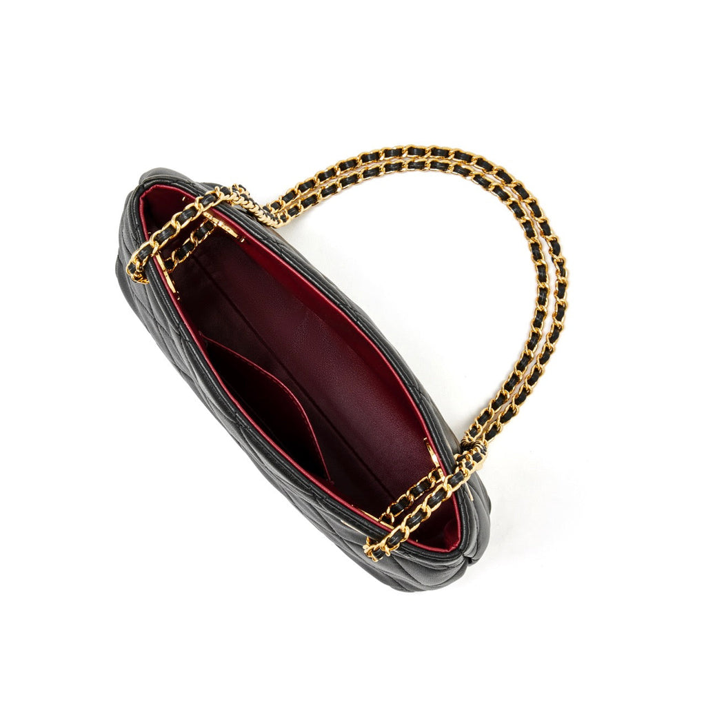 Bolso mini tote acolchado de napa con cadena
