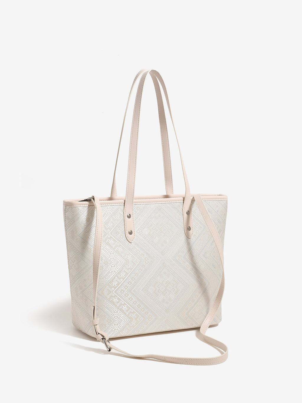Bolso tote de piel vegana con jacquard geométrico