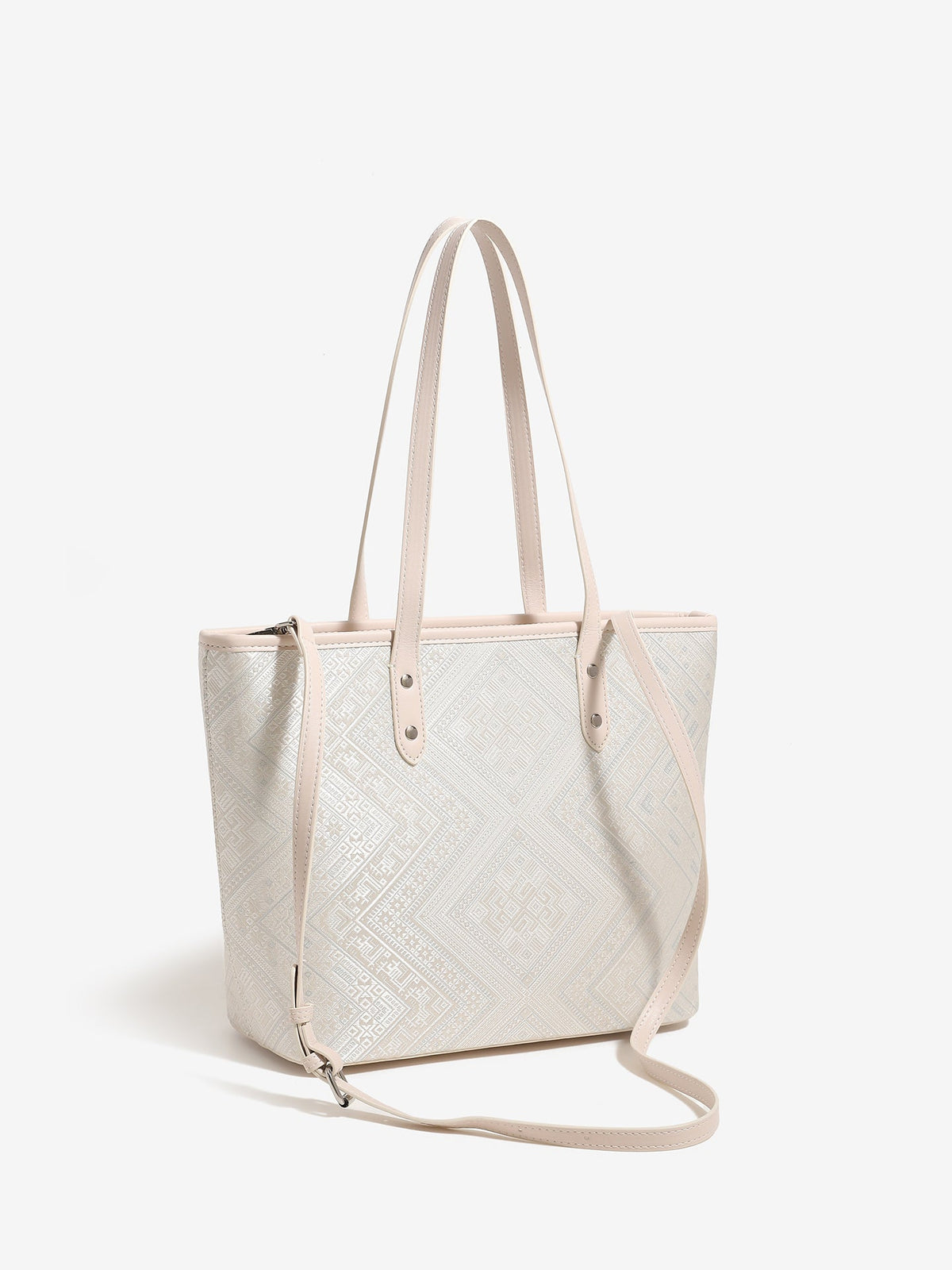 Bolso tote de piel vegana con jacquard geométrico
