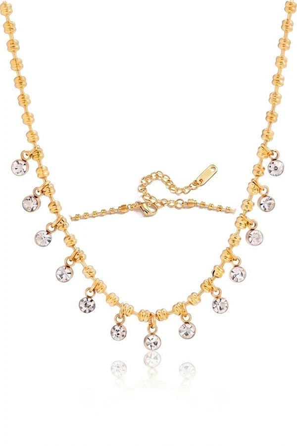 Conjunto de collar y pendientes de acero inoxidable con circonitas